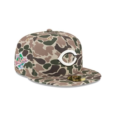 Green Cincinnati Reds Hat - New Era MLB Duck Camo 59FIFTY Fitted Caps USA0482361